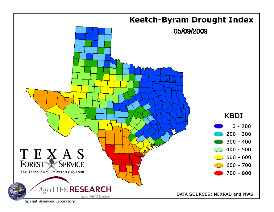 Keetch-Byram Drought Index for Texas