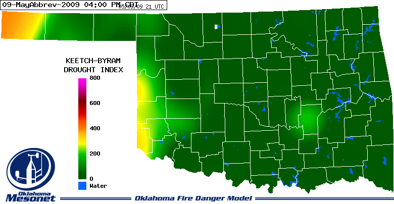 Keetch-Byram Drought Index for Oklahoma