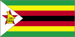Flag of Zimbabwe is seven equal horizontal bands of green, yellow, red, black, red, yellow, and green; white isosceles triangle edged in black with base on hoist side has yellow bird and red star.