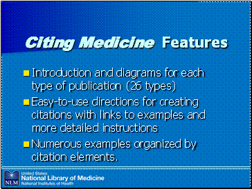Citing Medicine Features (see text below)