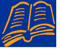 Publications Library. Graphic: Outline of book in orange on blue background.