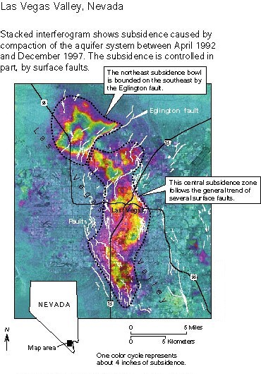 Interferogram of  Las Vegas Valley, Nevada, April 1992 to December 1997. 