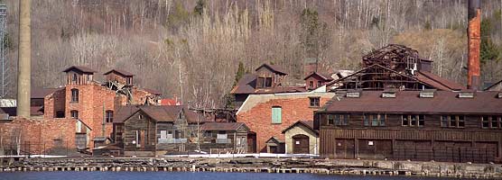 Ruins of the Quincy Smelter are located on Portage Lake across from the Houghton waterfront.
