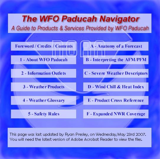 The WFO Paducah Navigator.  Click on a hotspot to view a particular chapter or appendix.  Alternate text links are provided below this image.