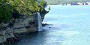 Spray Falls drops 70 feet over the Pictured Rocks cliffs into Lake Superior.
