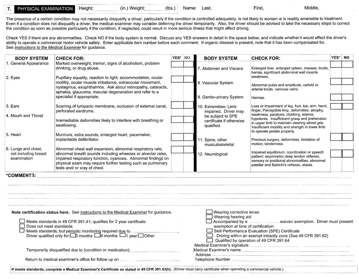 Medical Examination Report For Commercial Driver Fitness Determination - Page #3