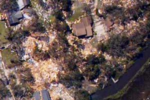 NOAA aerial image of the destruction in Pascagoula, Miss., left in the wake of Hurricane Katrina taken on Aug. 30, 2005.