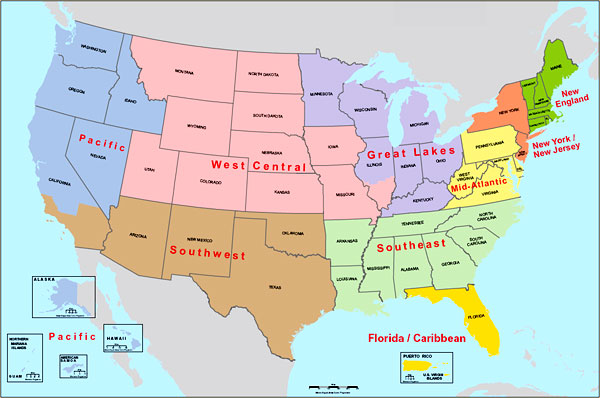 U.S. map showing the nine OCDETF regions.