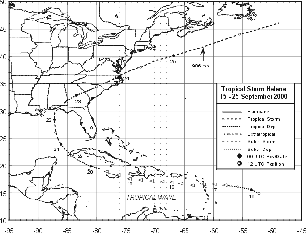 Best track for Tropical Storm Helene