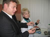 SANAM Director Sergey Dubovsky and a clinic nurse demonstrate the equipment used for rapid testing of HIV and other sexually transmitted diseases.