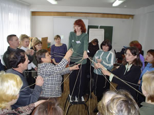 Trainers lead an interactive HIV/AIDS teaching exercise in Irkutsk.