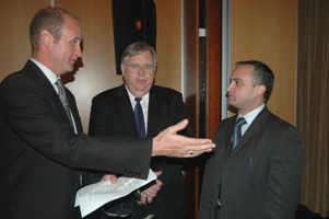 John Hansen, USAID E&E Office Director; John Tefft, U.S. Ambassador to Georgia; and Alexander Khetaguri, Minister of Energy of Georgia at the signing ceremony