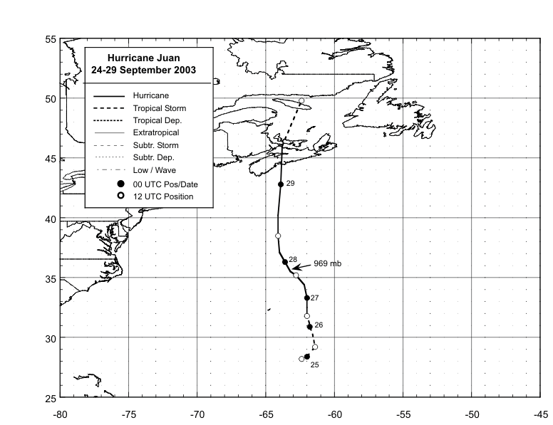 Best track positions for Hurricane Juan