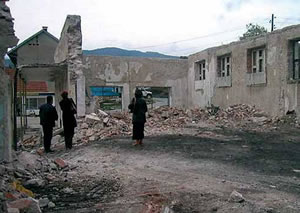 The ruins of Vidrovan's prime community gathering place before USAID-sponsored reconstruction