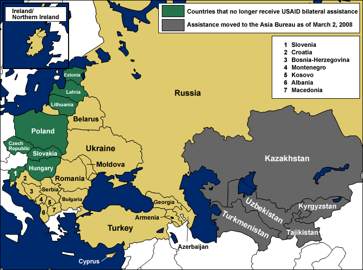 Map of the countries located in the Bureau for Europe and Eurasia