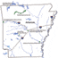Arkansas state map with National Park sites highlighted.