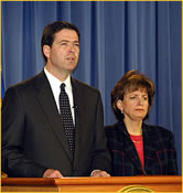 photo - Deputy Attorney General James Comey and DEA Administrator Karen Tandy announce the culmination of Operation Candy Box