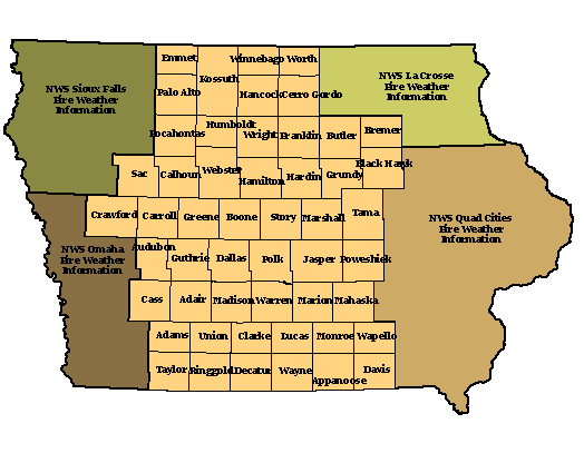 Graphic depicting NWS Des Moines Fire Weather Zones