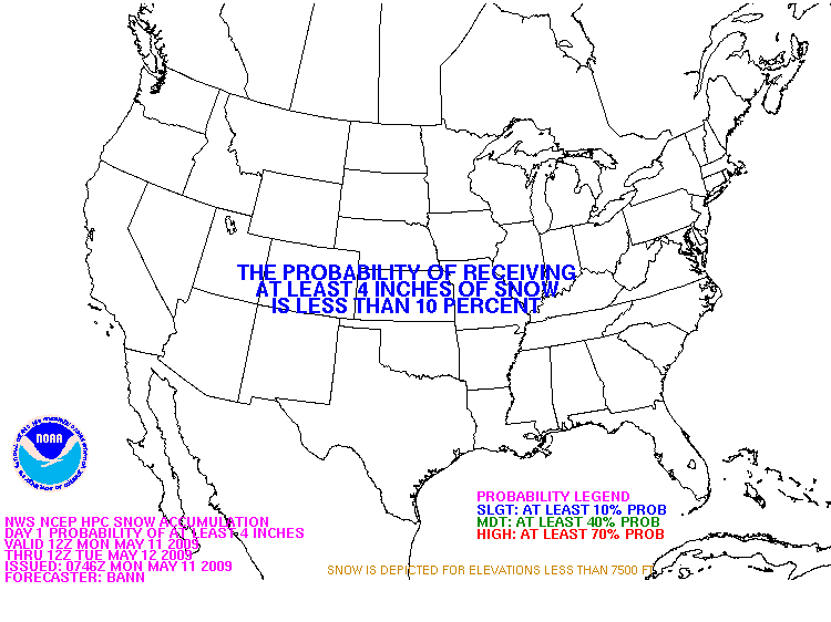 Probability of snowfall greater than or equal to 4 inches image from HPC