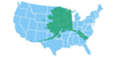 State of Alaska superimposed on the contiguous 48 states