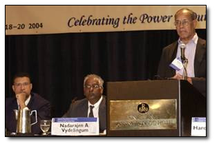 NCI Disparities Leadership. From left, NCI Deputy Director Dr. Mark Clanton, NCI Center for Cancer Health Disparities Deputy Director Dr. Nadarajen A. Vydelingum, and former Center for Cancer Health Disparities Director (and current advisor to the NCI Director) Dr. Harold P. Freeman.