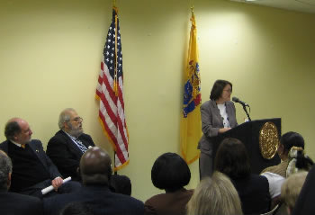 DHSS Commissioner Heather Howard delivers remarks at the Henry J. Austin Health Center in Trenton