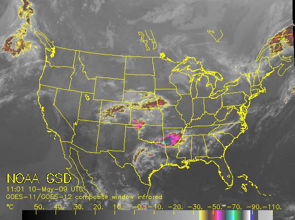 Latest infrared satellite image of the continental U.S. 