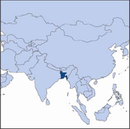 Image of a regional map of southern Asia with Bangladesh highlighted.