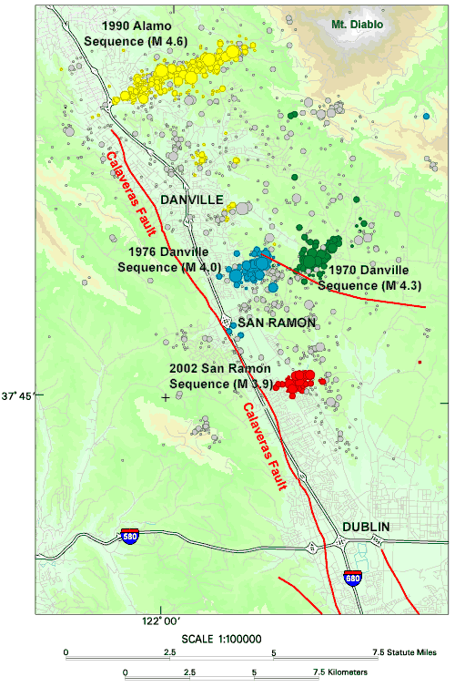 Map of current and past earthquake swarms