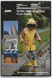 cover of brochure showing a girl in a yellow raincoat splashing in puddles