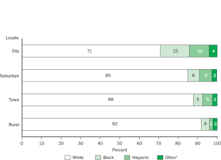 Percentage distribution of race/ethnicity of public elementary and secondary school teachers, by locale: 2003–04