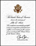 Sample Presidential Memorial Certificate