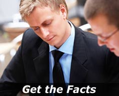 Businessman reviews information - "Get the Facts"