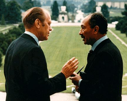 President Ford meeting with Egyptian President Anwar Sadat in Salzburg, Austria