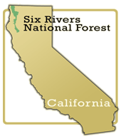 A map of california with the Six Rivers National Forest boundary identified.