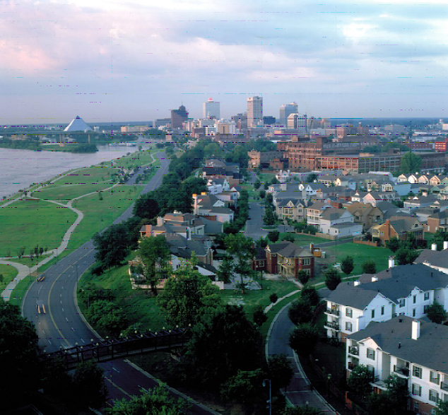 Photo of Memphis, Tennessee, a major inland port and transportation hub, has a dense urban population near faults capable of producing major earthquakes.