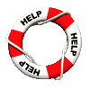 [Graphic]: Rotating animated red and white life preserver and the word help in black letters with a link to invasive species web page on the quagga mussel.