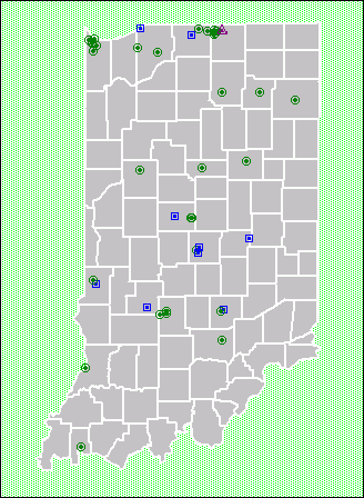 map of Indiana with proposed, final, and deleted NPL sites