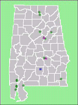 map of Alabama with proposed, final, and deleted NPL sites