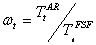 lowercase omega subscript {lowercase t} is equal to uppercase t superscript {uppercase a uppercase r} subscript {lowercase t} over uppercase t superscript {uppercase f uppercase s uppercase f} subscript {lowercase t}