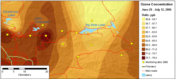 Pollution gradient across the San Bernardino Mountains. Contributed by Andrzej Bytnerowicz.