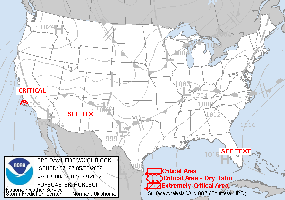 Day 1 Fire Weather Outlook from Storm Prediction Center