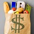 Photo illustration of dollar sign & grocery bag (© Thinkstock Images/Getty Images)