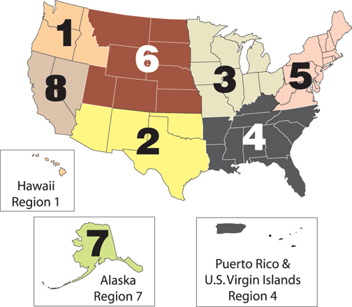 map of USFWS regions