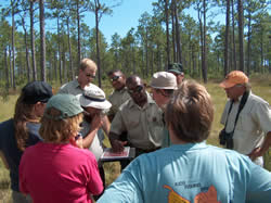 Forest Service personnel and partners discuss an upcoming prescribed burn on the Croatan National Forest.