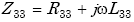 Equation E-6. Capital Z subscript 33 is equal to the sum of Capital R subscript 33 added to the product of lowercase j multiplied by omega multiplied by Capital L subscript 33.