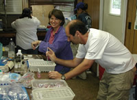 USGS scientists inoculating microbial growth media to determine the number and type of microorganisms carrying out biodegradation in the contaminated aquifer