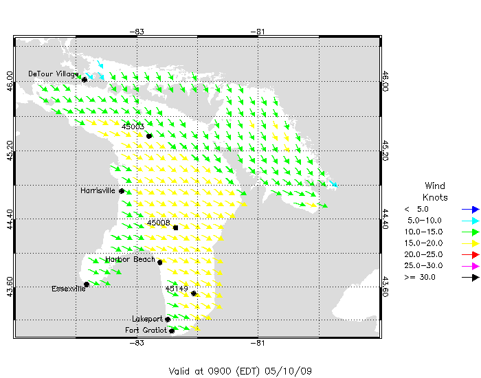 Lake Huron Wind Direction and Speed Forecast