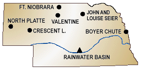 Nebraska map showing the location of National Wildlife Refuges and Wetland Management Districts