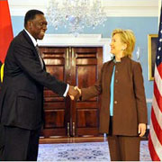 Secretary Clinton, shown in May with Angolan Foreign Minister dos Anjos, says Angola is positioned to be a leading African country